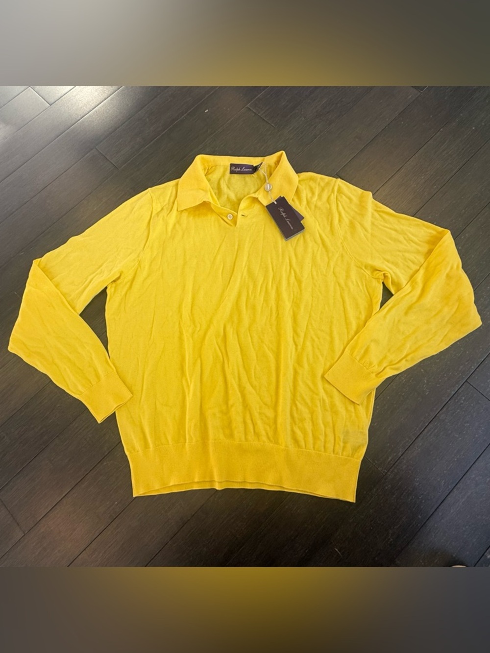 NWT RALPH LAUREN MENS LONG SLEEVE COTTON POLO SWEATER, SIZE XL, YELLOW